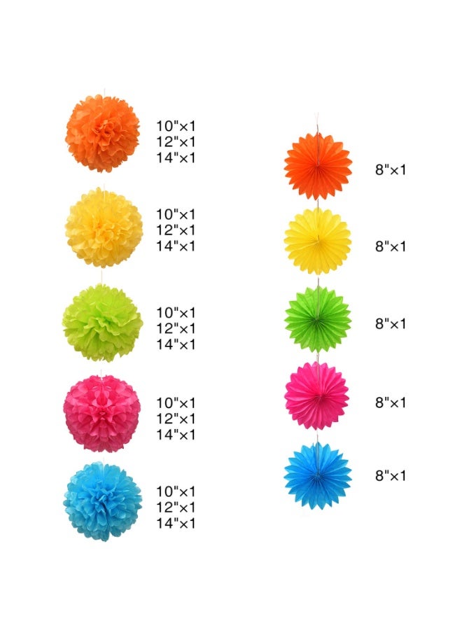 موردلي كرات صوفية، زهور مناديل ملونة، مراوح ورقية معلقة، احتفالات، حفلات زفاف، حفلات أعياد الميلاد، ديكورات خارجية - مجموعة من ٢٠ قطعة - Image 2